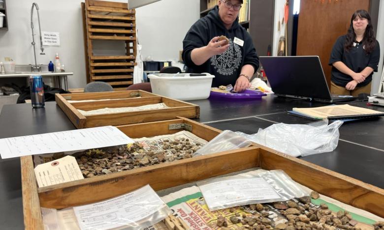 Inside the lab for the Plum Bayou Mounds Research Station at Plum Bayou Mounds Archeological State Park. Around 10 percent of archeological research takes place in the field. The other remaining figure, around 90 percent, happens in the lab. 